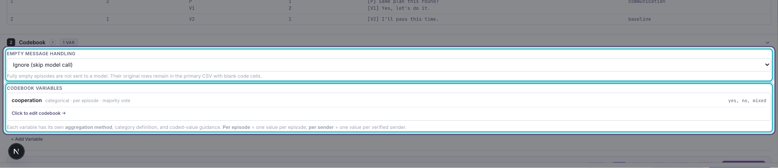 CAT setting for handling communication episodes with empty messages
